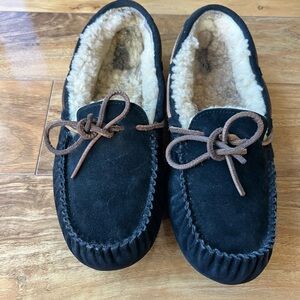 UGG Black Suede Flats with Shearling and Brown Laces